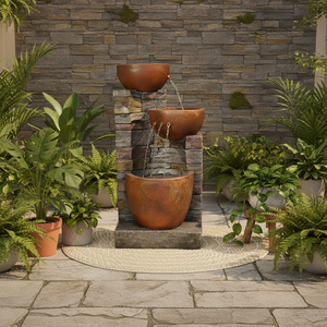 KW 3-Tier Rustic Resin Bowl Waterfall Fountain