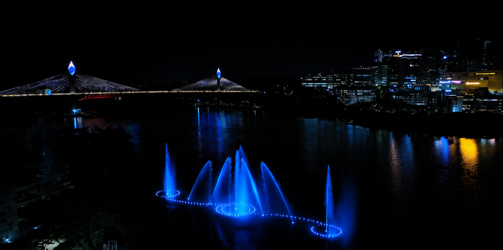 Illuminated 2D Digital Legion Nozzles at night water show