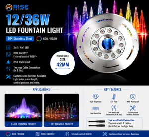 Ip68 Waterproof DMX RGB Full Color Change LED Fountain Light Stainless Steel Ring